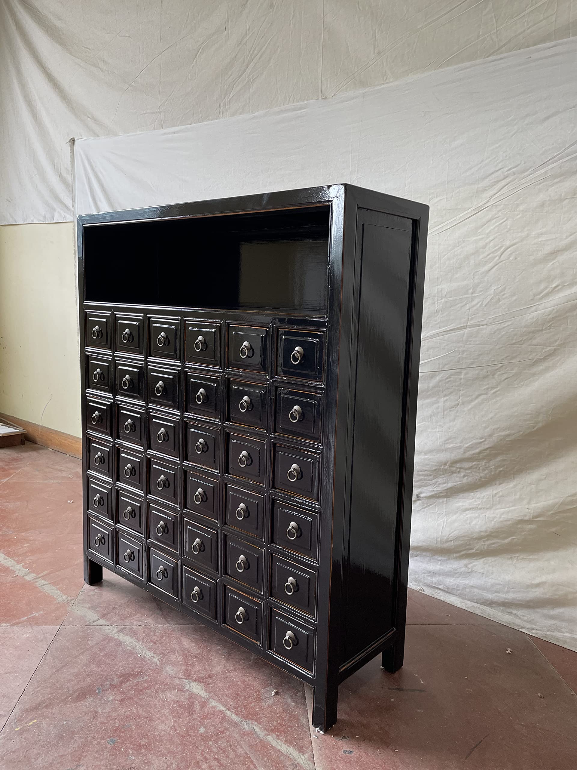 Antiker Apothekerschrank Aktenschrank Büroschrank Apotheke Schrank Sideboard Kommode Kommodenschrank Sideboardschrank mit 36 Schubladen Breite90xHöhe105cm Farbe schwarz