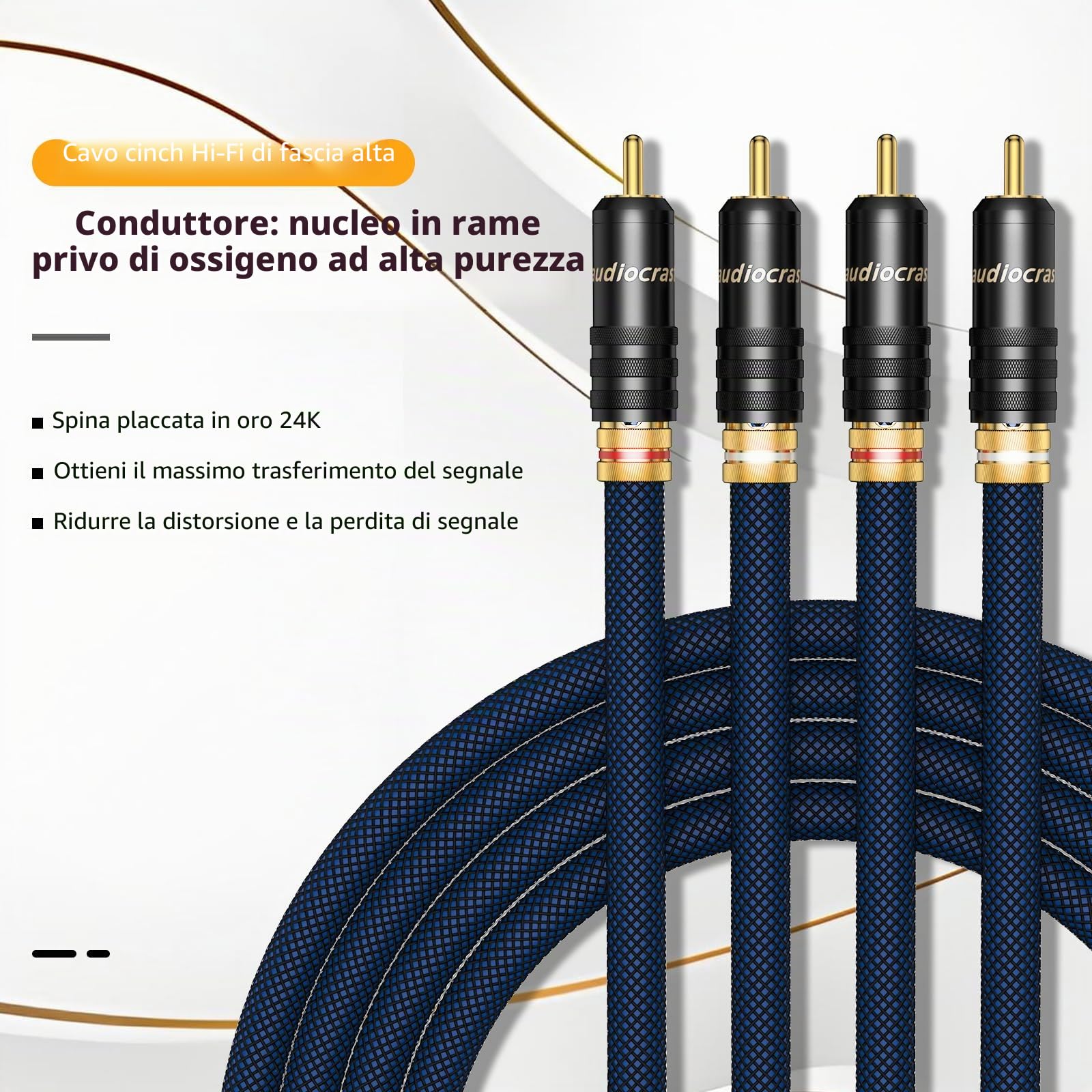 Tertullus Cavo RCA di fascia alta, 1,5 m, OFC placcato in argento, con doppia schermatura, 2 RCA maschio a 2 RCA maschio RCA per CD, amplificatore, audio, decodificatore