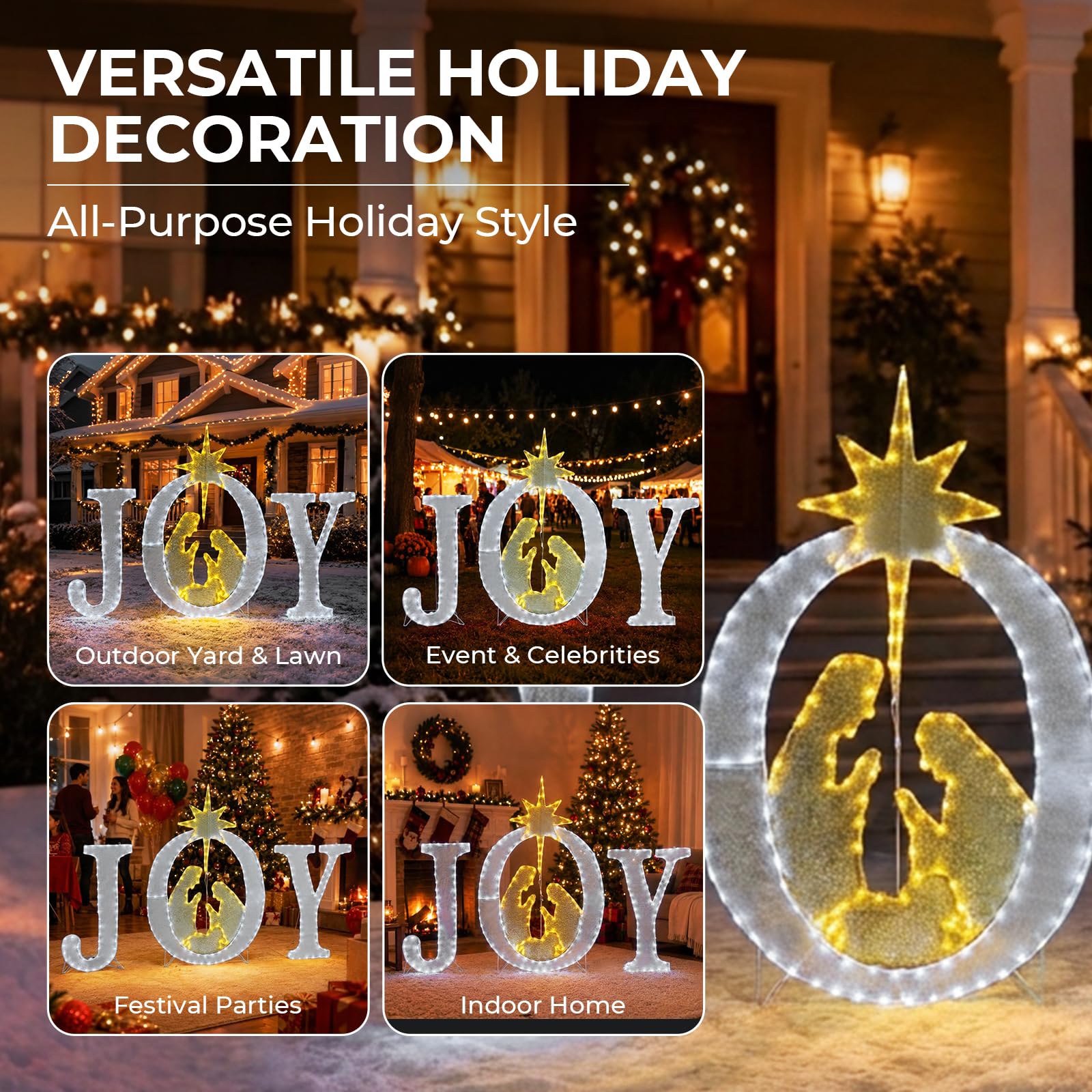 Decoración navideña grande de 49 pulgadas, letrero iluminado para exteriores, belén, Navidad, patio, decoración de vacaciones, resistente a la intemperie, 350 luces LED, para colgar o colocar en el