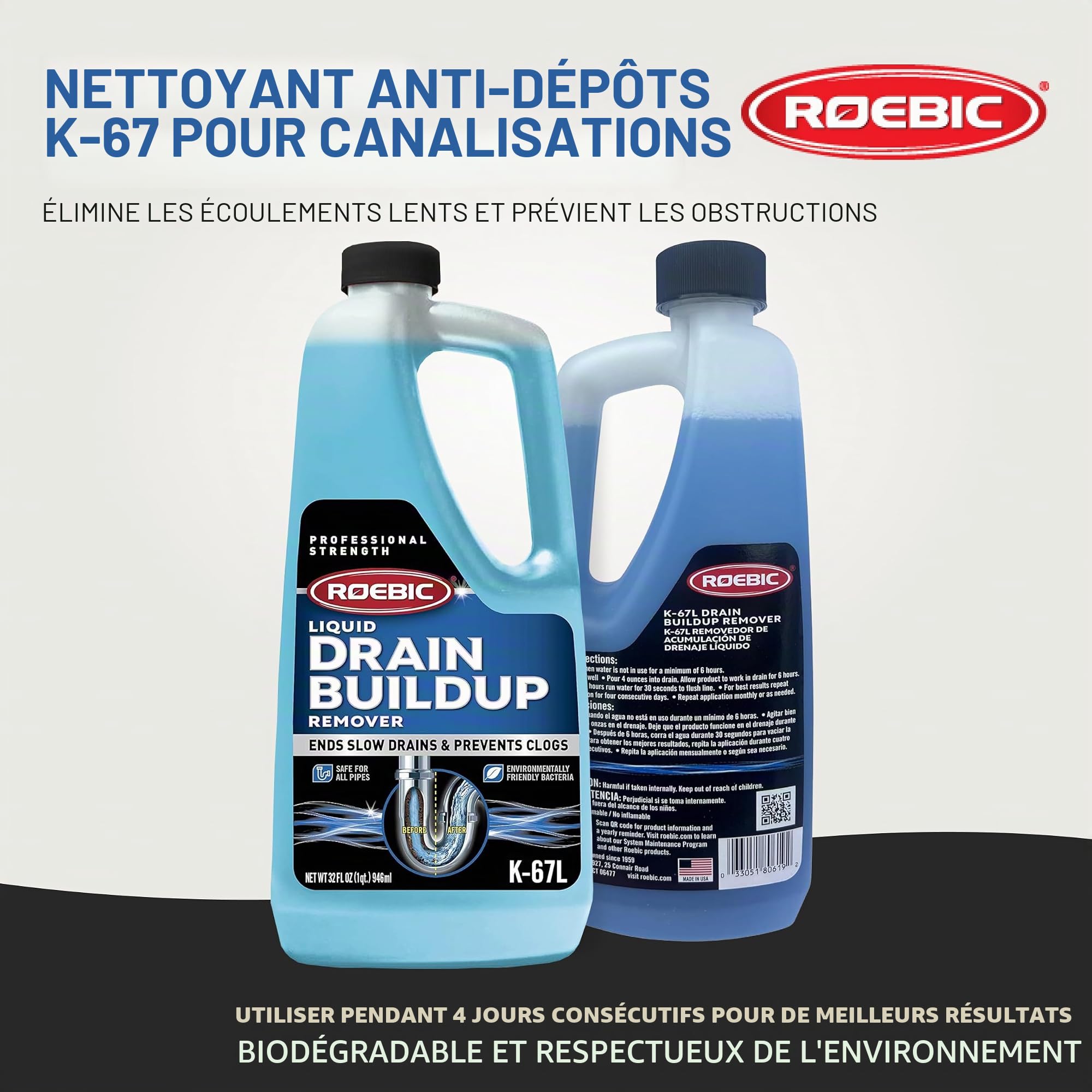 Roebic K67 Déboucheur Canalisation Enzymatique | Produit 100% biologique | 946 ml