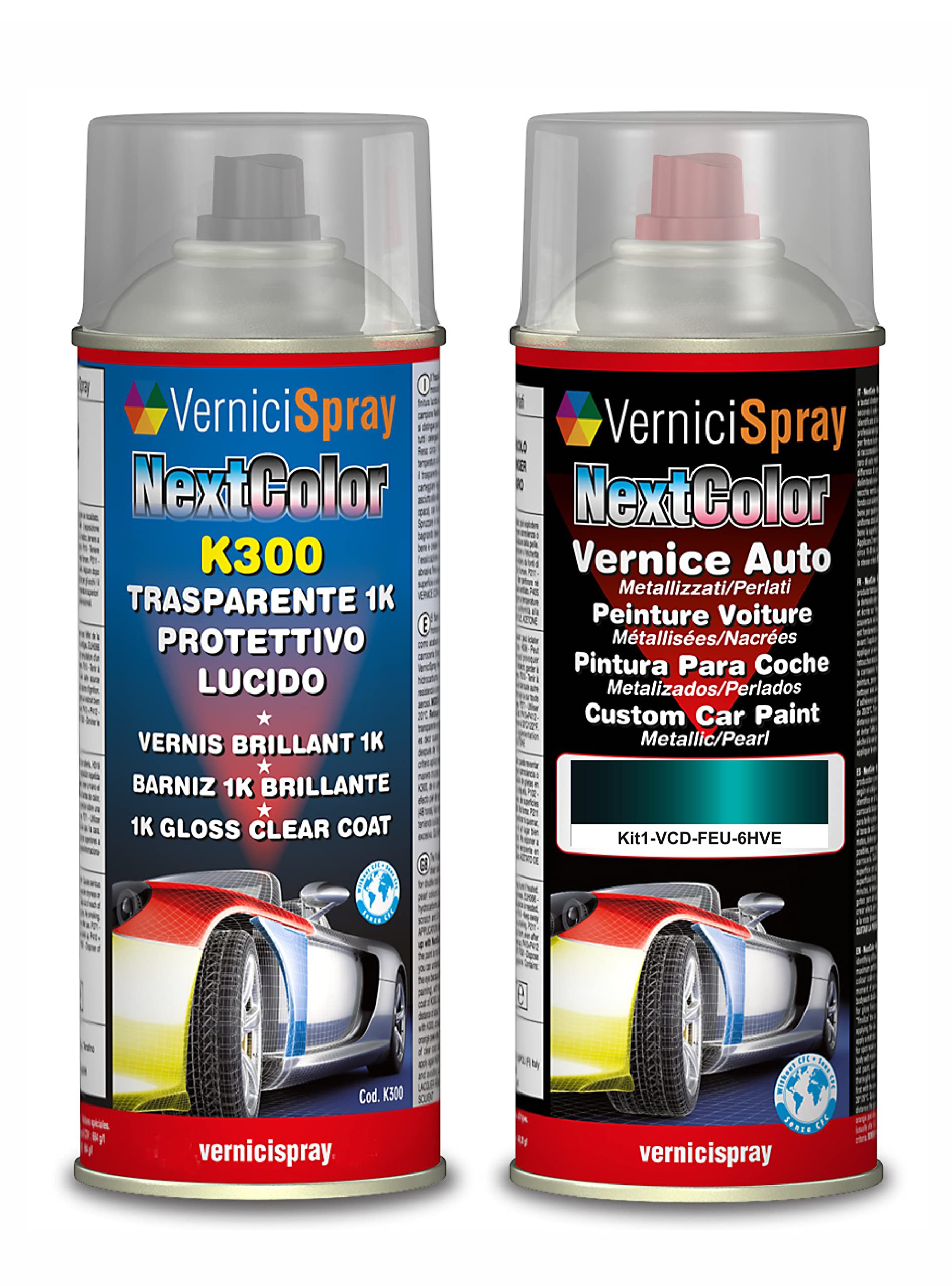Kit Retouche Voiture compatible avec FORD C-MAX 6HVE KELP/GREEN MET. - Bombe de peinture Couleur originale du constructeur et Vernis Transparent, 400 ml
