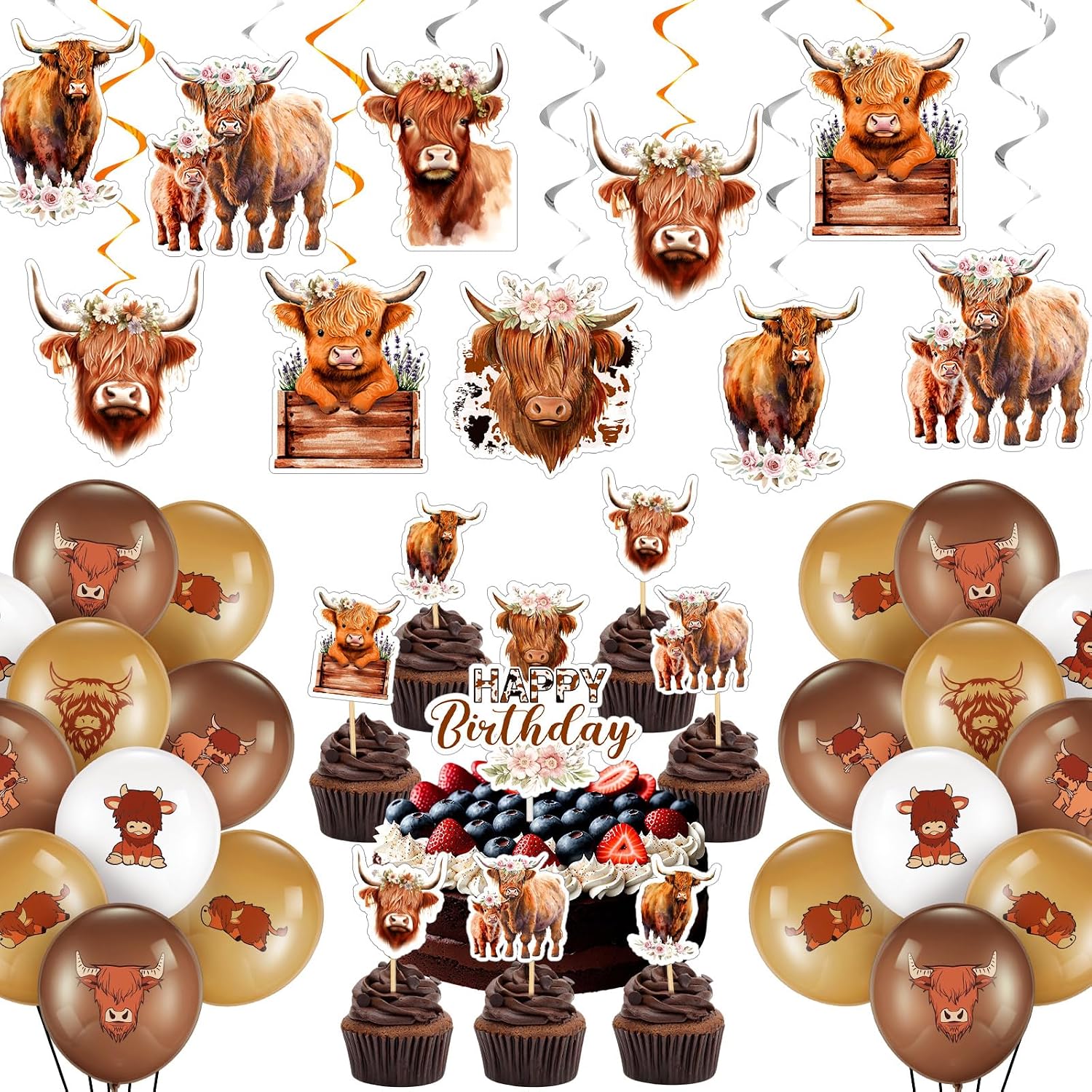 Amazon.com: Libima 99 Pieces Highland Cow Birthday Decorations Include