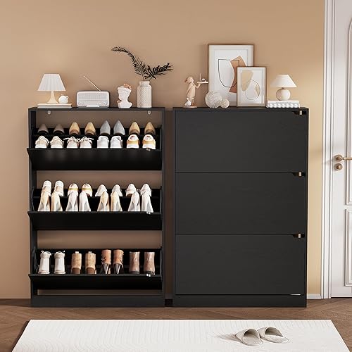 Miniatura 3 de Boonatu Armario de zapatos para entrada, armario de almacenamiento de zapatos con 3 cajones abatibles, armario de zapatos para entrada de espacio
