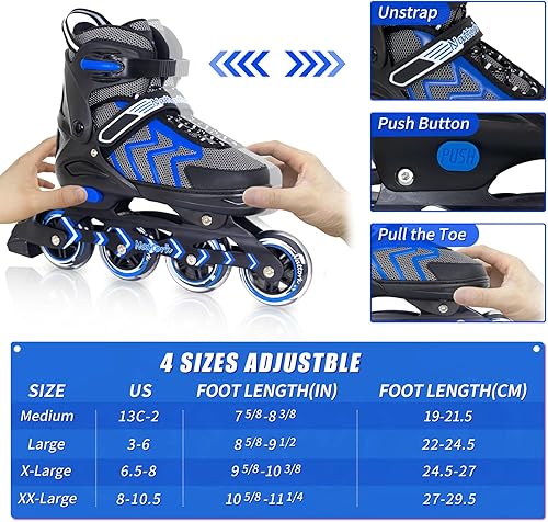 Miniatura 5 de Nattork Patines en línea ajustables para adultos y adolescentes, patines de ruedas para exteriores e interiores para niños, principiantes