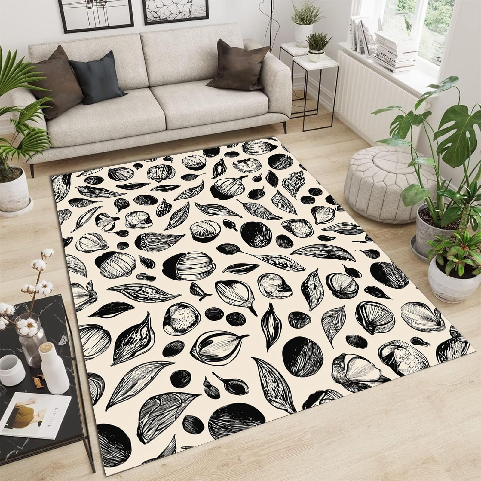 Tapis de cuisine lavable crème 180x270 cm anti-tache et anti-glisse