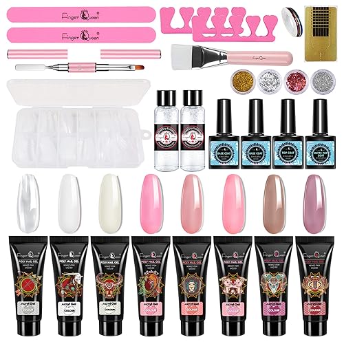 FingerQueen - Kit de uñas de poligel kit de uñas de poligel 8 colores gel de extensión de uñas con capa base herramientas de arte de uñas kit de
