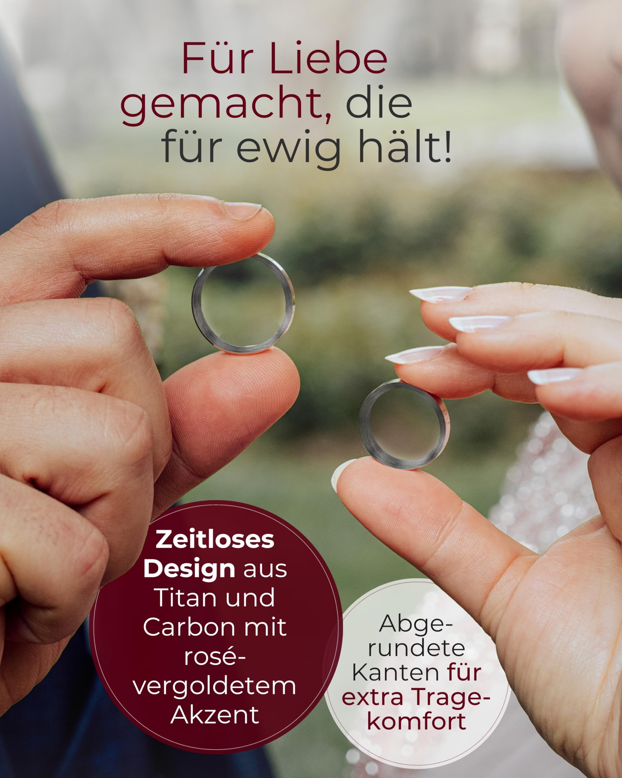 123traumringe Eheringe in Carbon, Titan & Roségold I Partnerringe mit Brillant & Etui I Gravierbare Eheringe mit Ringgröße 50-74 mm I Edle Verlobungsringe in 7 mm Breite & 2,5 mm Stärke I S84