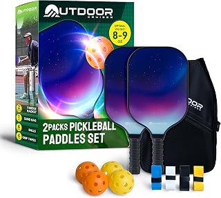 Outdoor Cruiser Pickleball Paddle Set – USAPA Approved, Premium Fiberglass Paddles with Lightweight Shock-Absorbing Grip, Includes 2 Rackets, 4 Balls, Grip Tapes, and Sling Carry Bag
