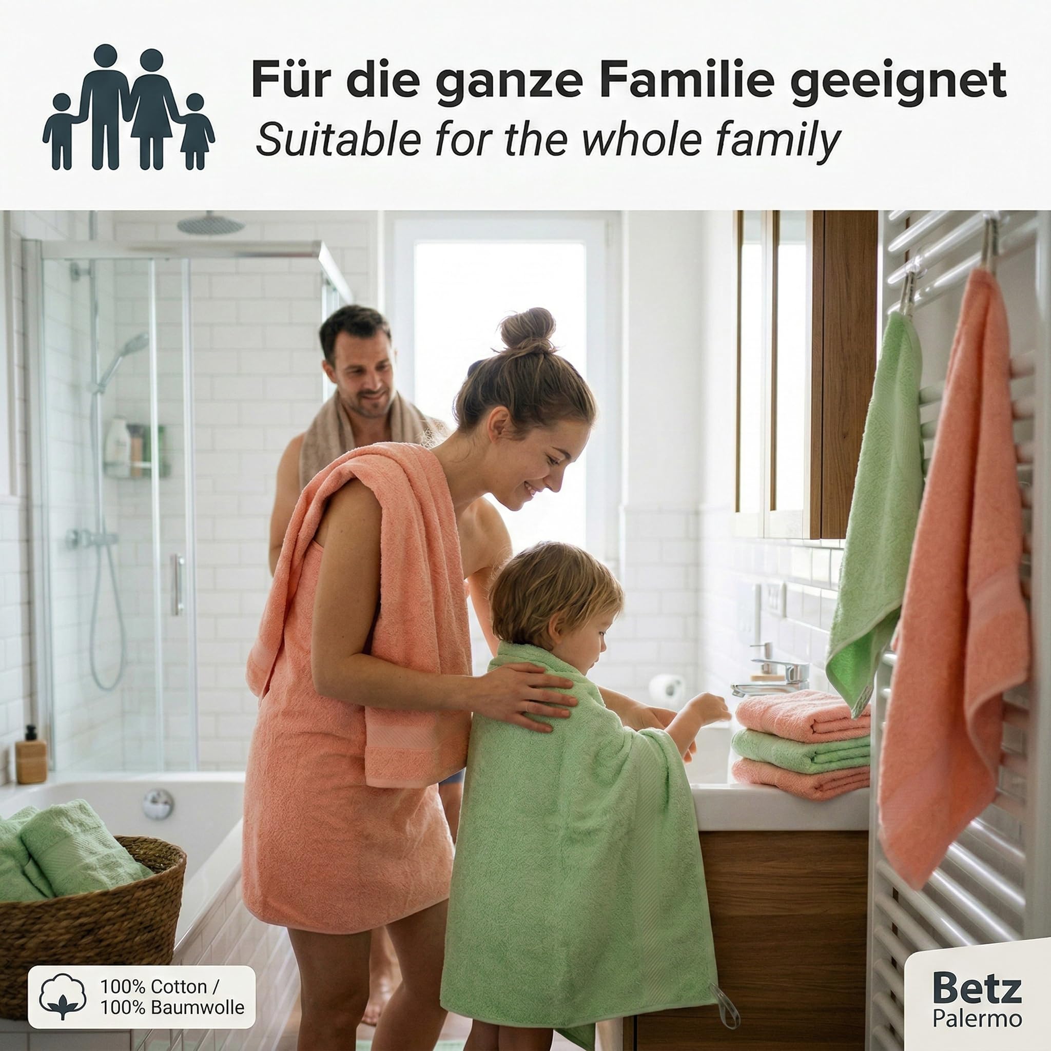 Betz Set di 6 asciugamani 50 x 100 cm Palermo, 100% cotone, colore albicocca e verde