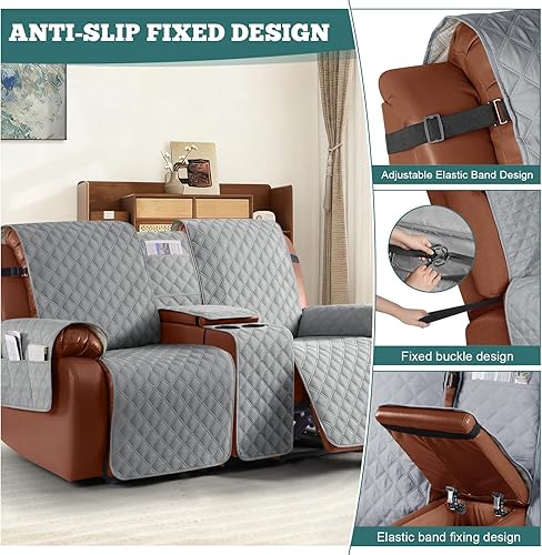 Miniatura 6 de Ruaozz Funda impermeable para sofá biplaza reclinable con consola, funda de sofá reclinable antideslizante con correas elásticas, protector de