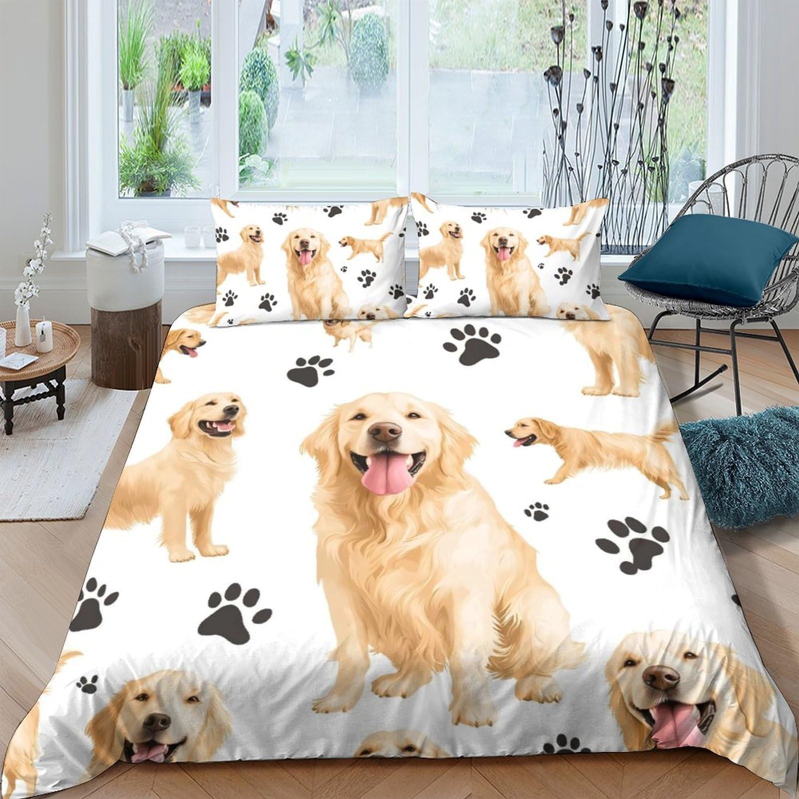 Ctjqhvkz Style-6 3D Printed Golden Retriever Fitted Sheet Microfiber Soft Dog Paw Bed Cover For Bedroom Guest Room Mattress Decor Single（135X200cm）