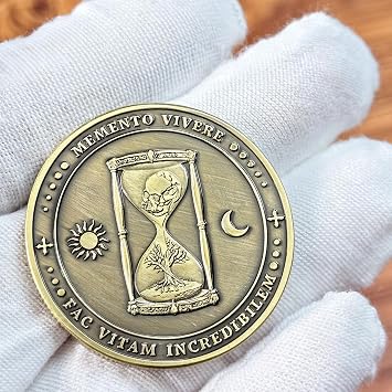 Stoic Challenge Coin - Memento Mori (Remember You Must Die) / Memento Vivere (Remember to Live) - Motivational Inspirational Token for Anxiety Relief, Military Veteran, Men Women, Graduation Gift