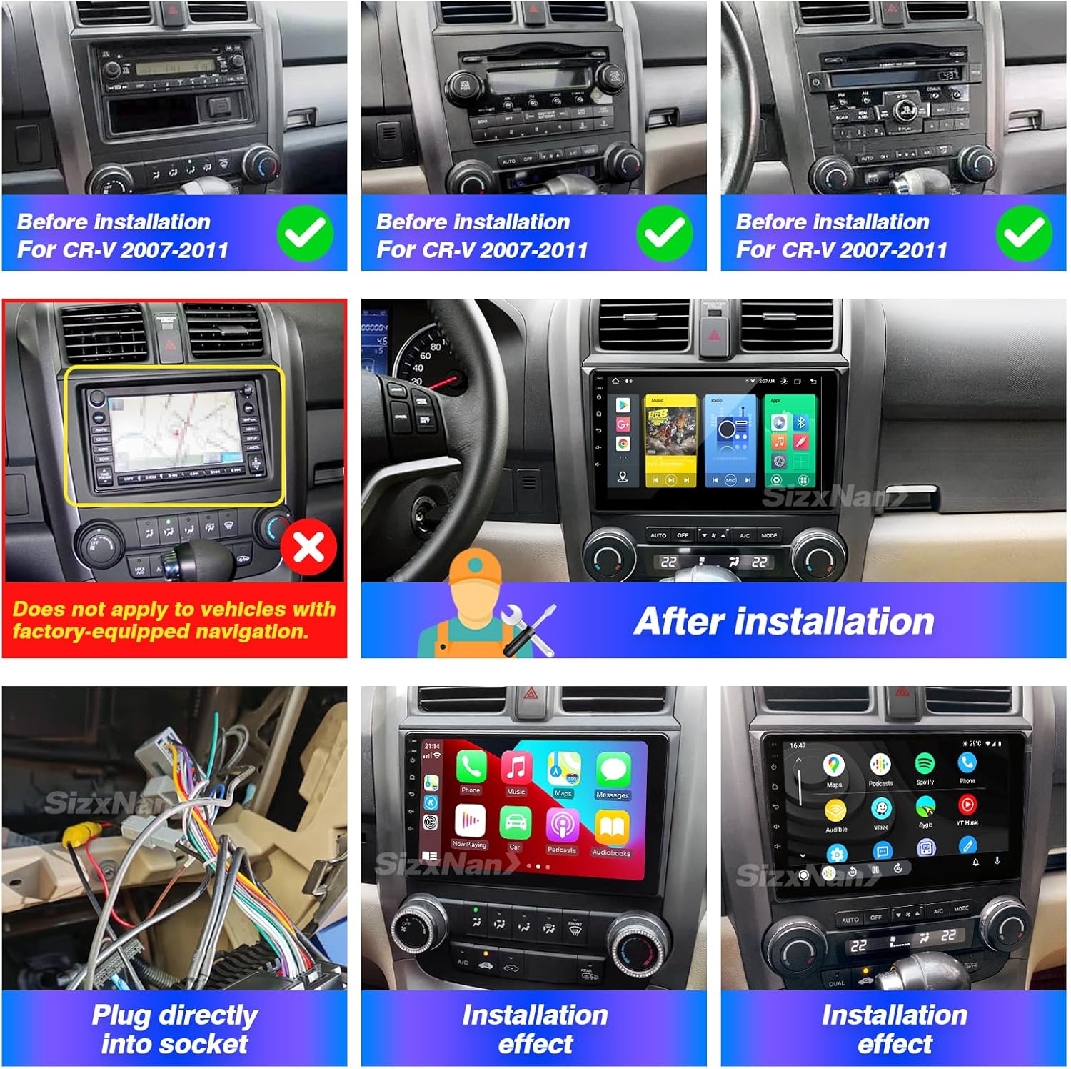 for CRV 2007-2011 Radio Upgrade Compatible with Wireless Carplay Android Auto,8-Core 4+64GB HeadUnit Car Stereo Bluetooth Navigation GPS WIFI FM/AM TouchScreen Backup Camera Multimedia Player