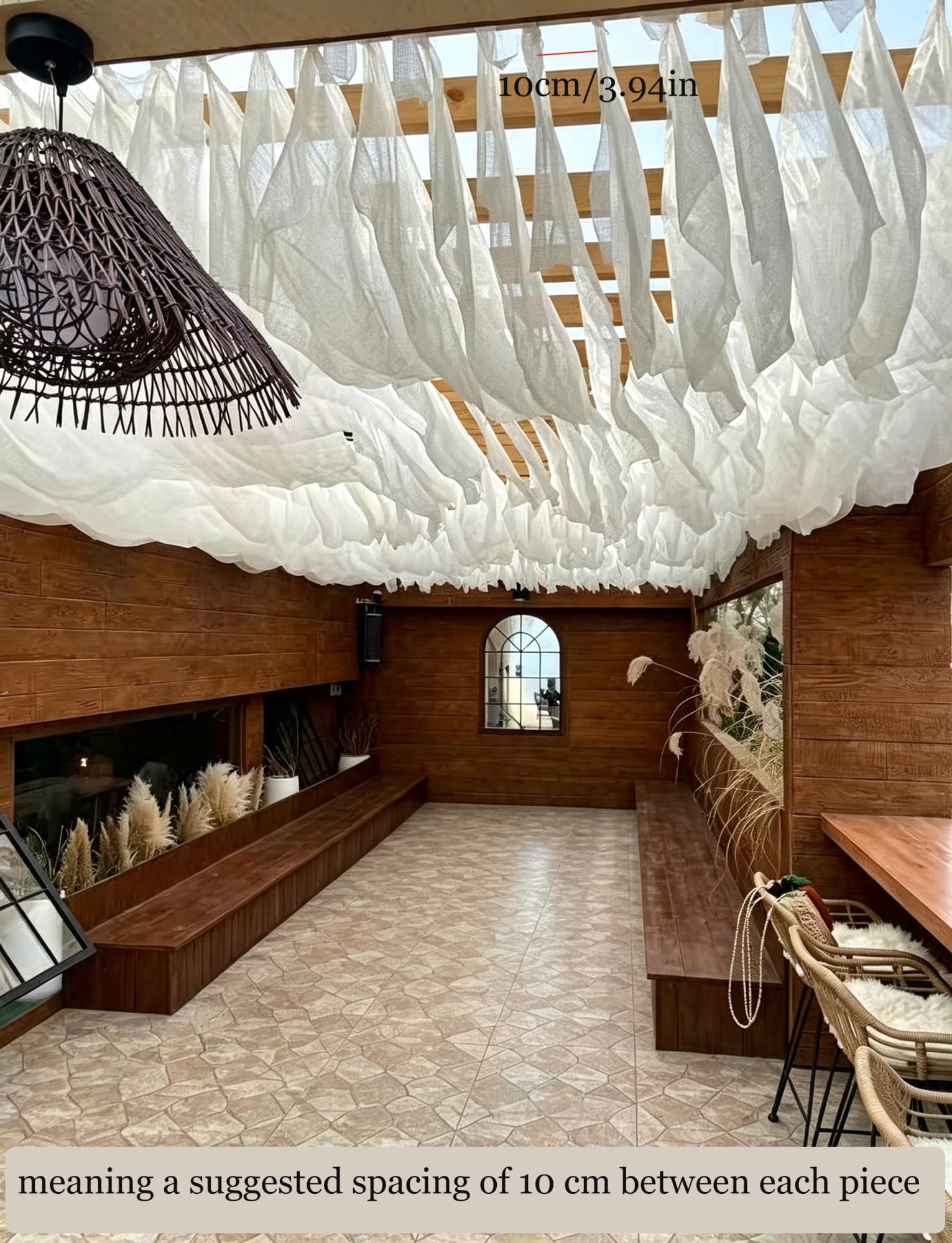 10er-Set Pergola Vorhänge Wellenform, Sonnenschutz for Außenbereiche | Leichter Stoff; wellenförmiges Design;für Pergola & Terrasse; dekorativer Sonnenschutz;(Milk,30x1200cm)