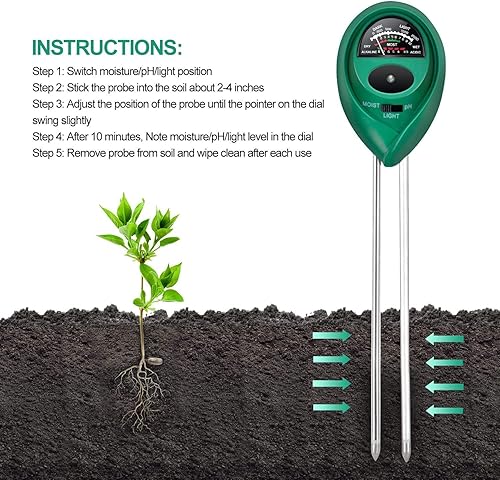 Miniatura 4 de iPower Kit de prueba de humedadpHsuelo ligero 3 en 1 para uso en interiores y exteriores, adecuado para plantas de casa, jardín, césped, granja (no