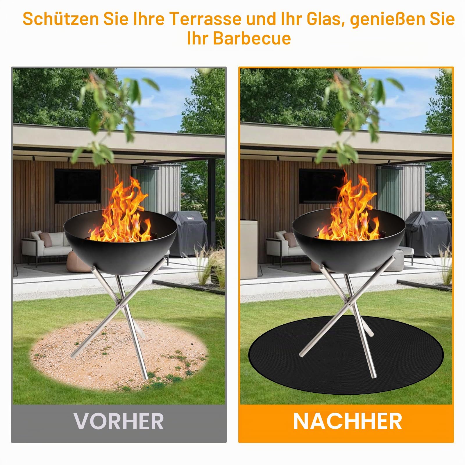 Rund Feuerfeste Unterlage 97cm, Feuerfeste Matte, Feuerschutzmatte für Tischkamin, 3 Schicht Feuerschale Matte Außenbereich Hitzeschutzmatte Grillmatte Bodenschutz für Grills, Camping, Kamin