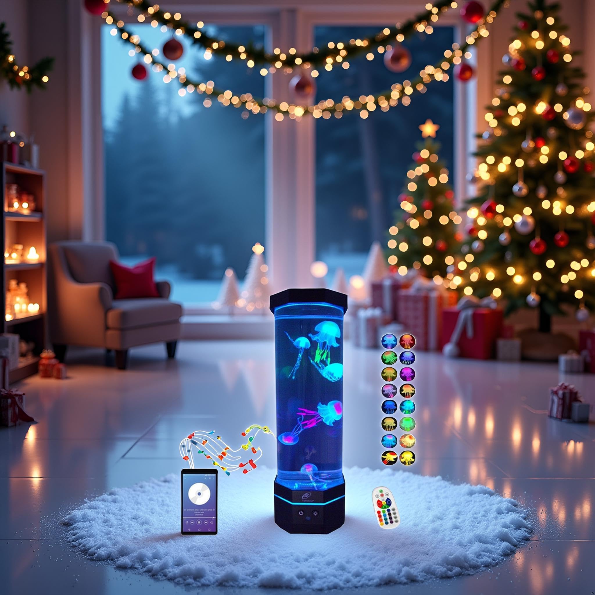 Lightahead Lampada a LED per acquario a meduse sensoriali con altoparlante Bluetooth e effetti di luce che cambiano colore, maestosa e in piedi alta 30,5 cm, media (30,5 cm di altezza)