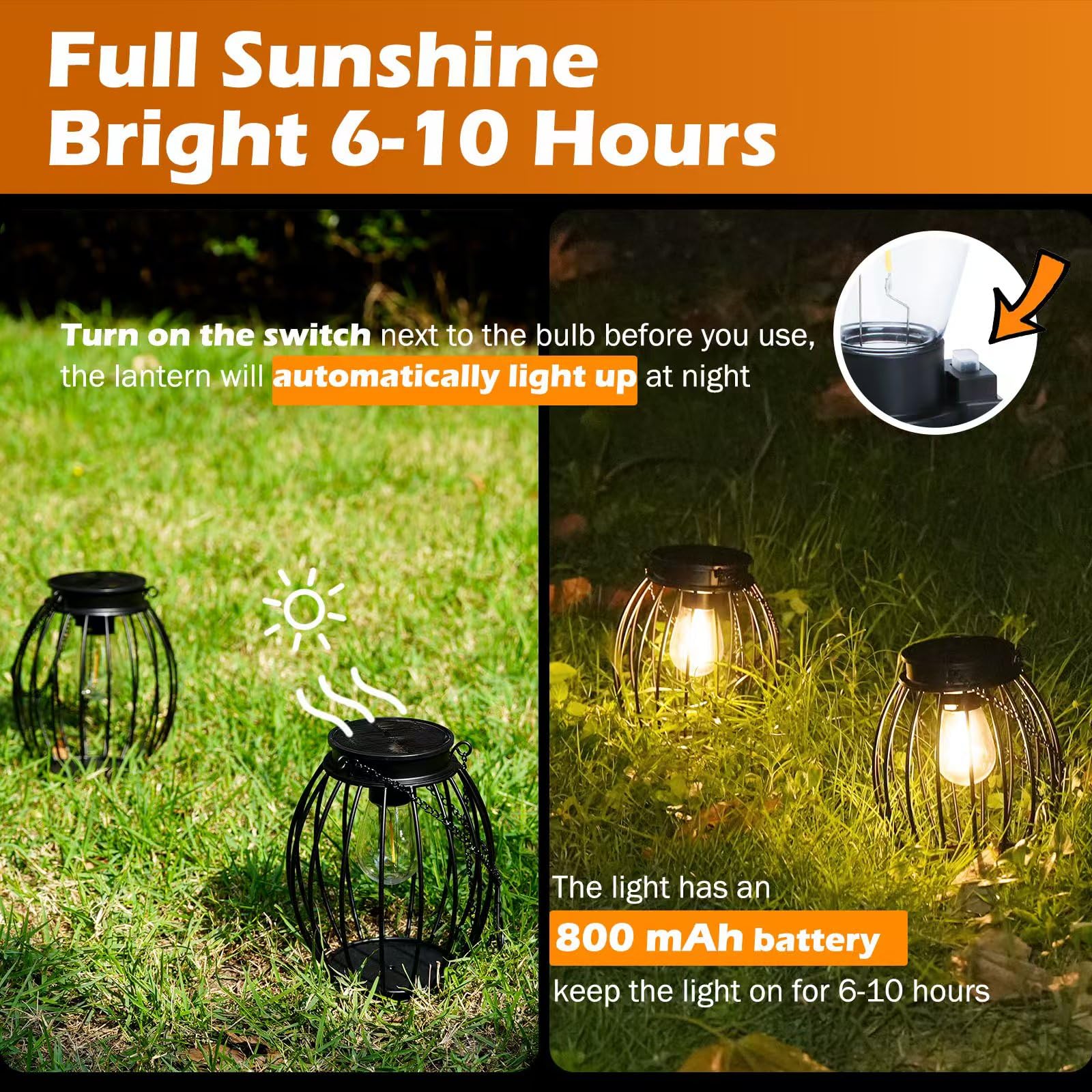 FREEPOWER 2 lanterne solari impermeabili, LED, illuminazione da giardino, lanterna sospesa/in piedi, metallo, luce bianca calda, grande, 18 cm