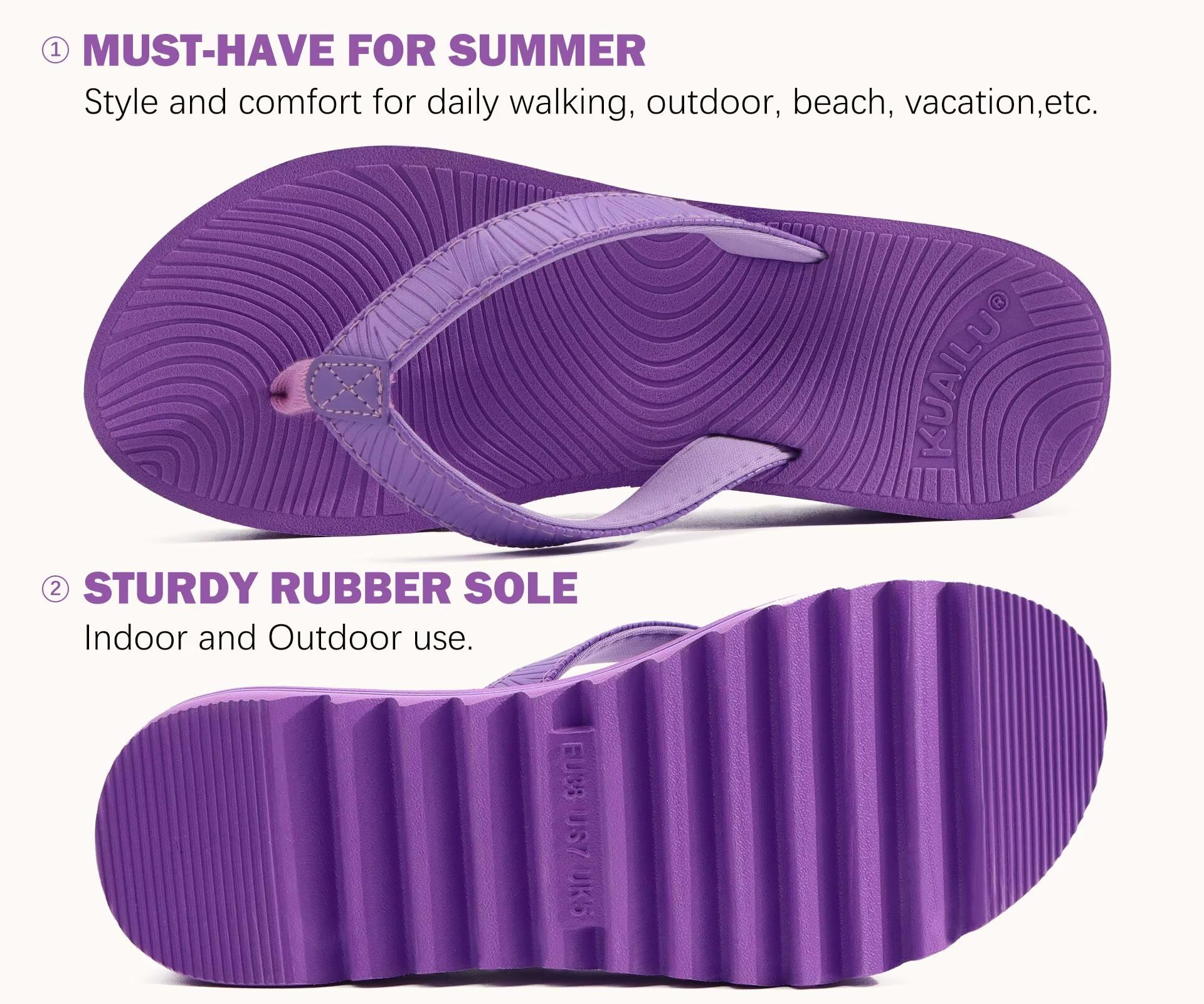KuaiLu Flip Flops Femme Mode Yoga Mat Plateforme Léger Tongs Sandales Dressy Été Plage Frauen Tongue, Coussin Doux Lit Caoutchouc Semell EU36-43