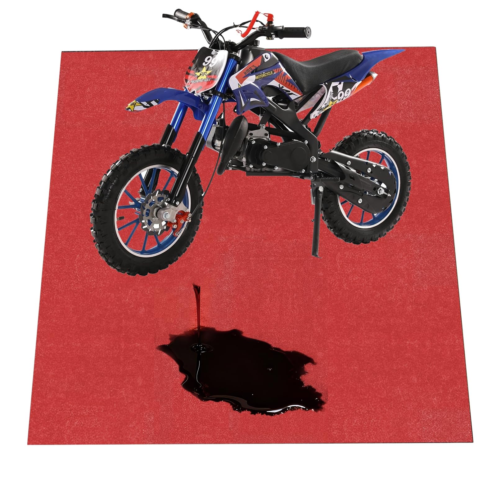 Tapis de Sol Garage 223x520 cm, Tapis Moto Antidérapant Absorbant Huile et Eau, Moquette Garage avec Dossier Imperméable en PE, Protection Sol Atelier pour Voiture Moto Rouge