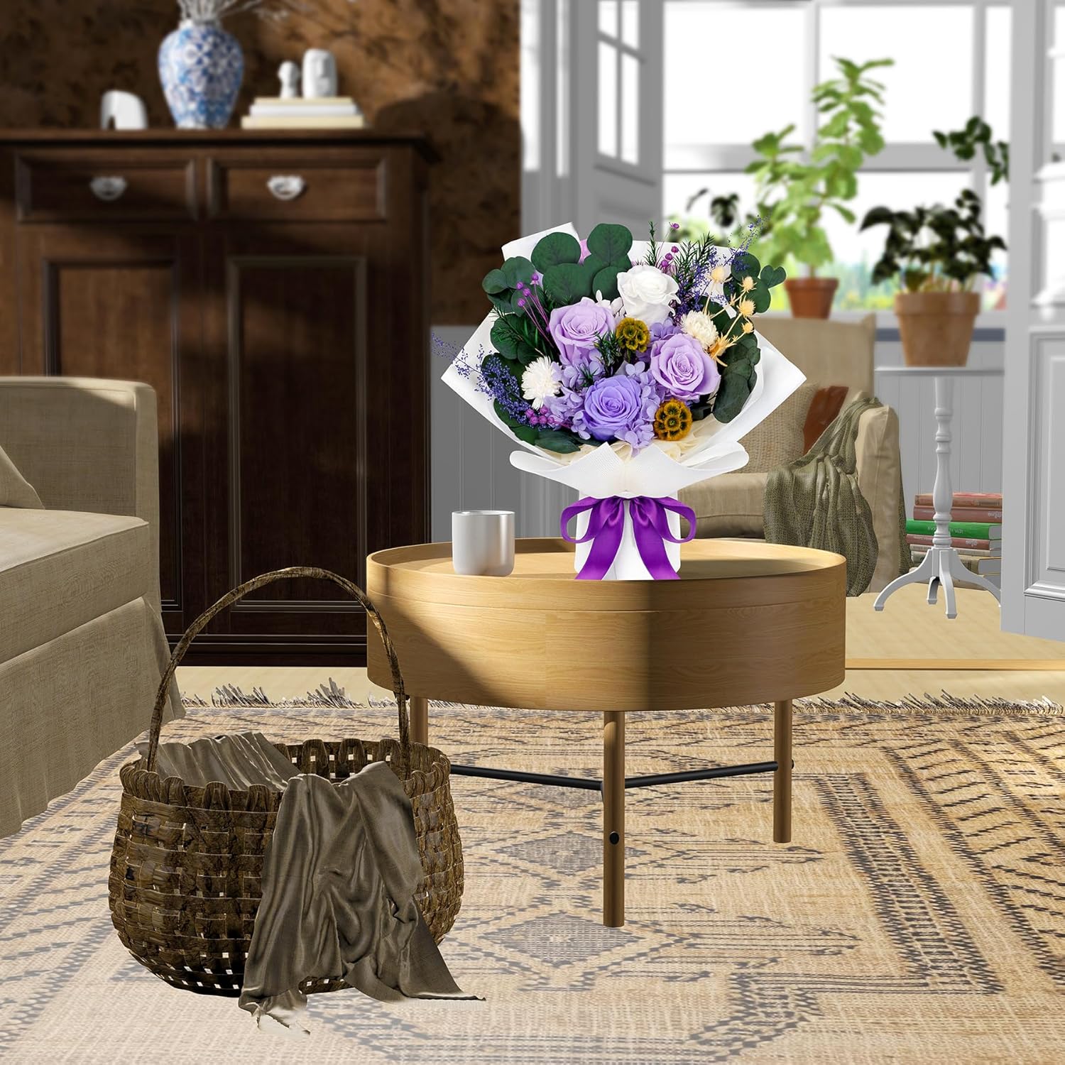 Perfectione Roses 4 Roses Mixed Bouquet for Mother's Day, Flowers for Delivery, Preserved Flowers Birthday Gift for Women Mom Wife Grandma Her, Light Purple - Image 6