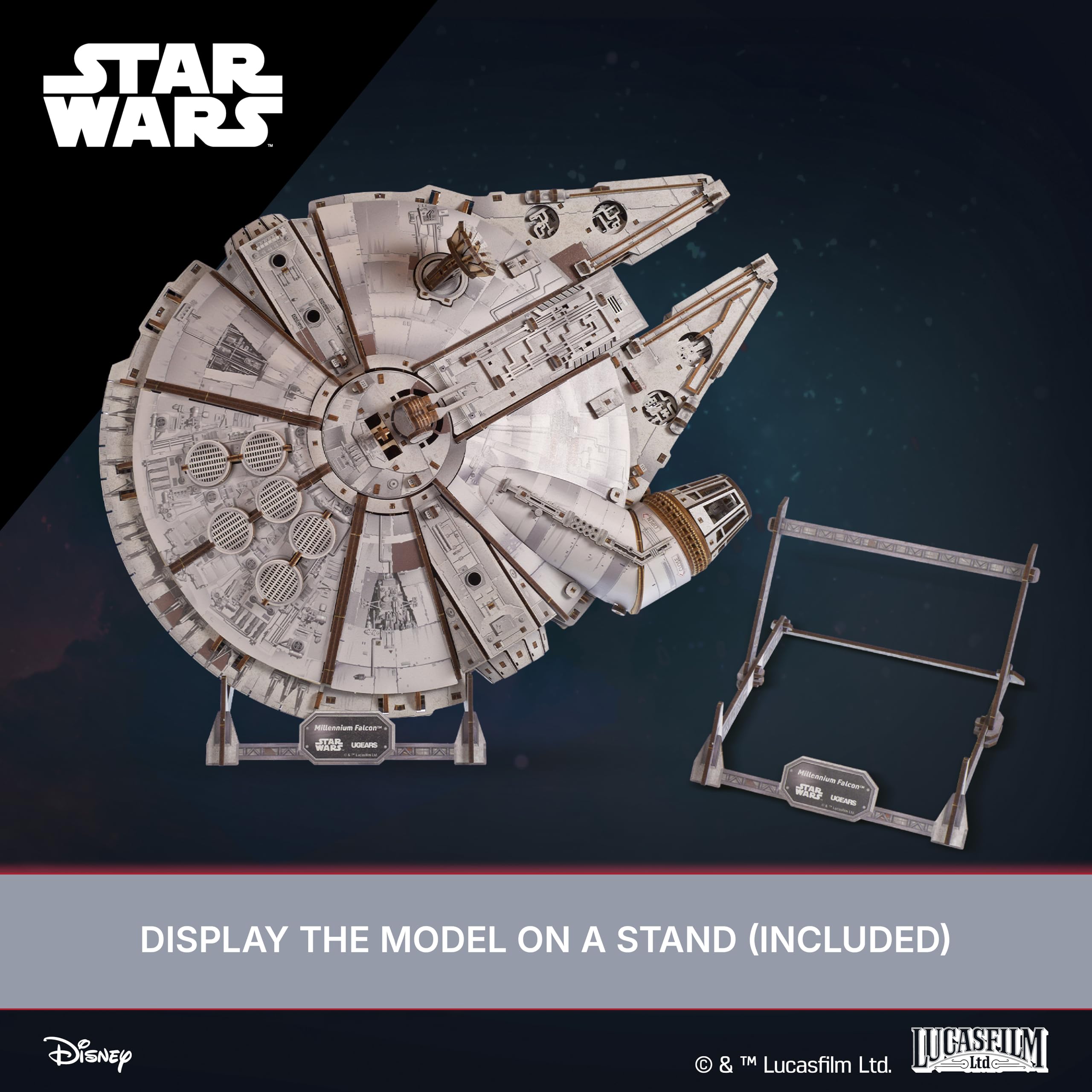 UGEARS Star Wars™ Millennium Falcon™ Puzzle 3D – Drewniane Modele do Składania – Puzzle Drewniane dla Dorosłych – Zestaw Kreatywny DIY Star Wars – 1235 Elementów
