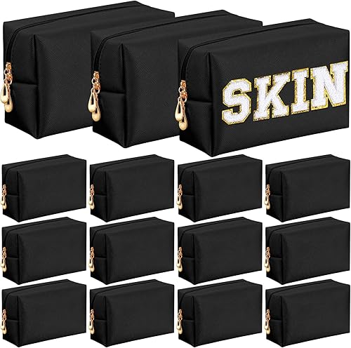 Kigeli 15 bolsas de maquillaje estéticas de piel sintética, bolsas para cosméticos, impermeables, lisas, bolsas de maquillaje a granel para mujeres,