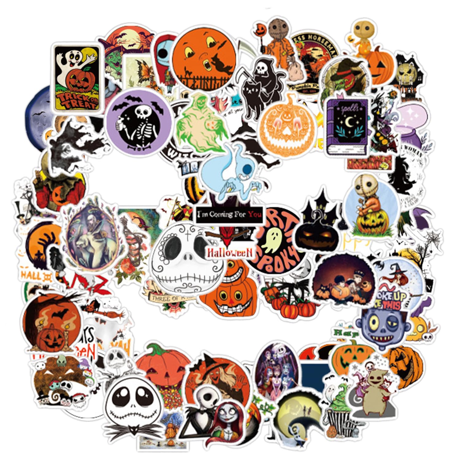 Pegatinas Decorativas Halloween, 100pcs Halloween Stickers para Decoración de Fiesta de Halloween, Pegatinas Estéticas Impermeables, Egatinas de Pesadilla Antes de Navidad para Bricolaje, Portátil