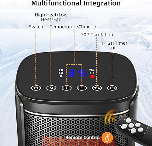 Miniatura 3 de Ulcreigo Calentador de espacio, calentadores eléctricos de 1500 W, portátil para interiores con 3 modos, termostato ajustable, oscilación,