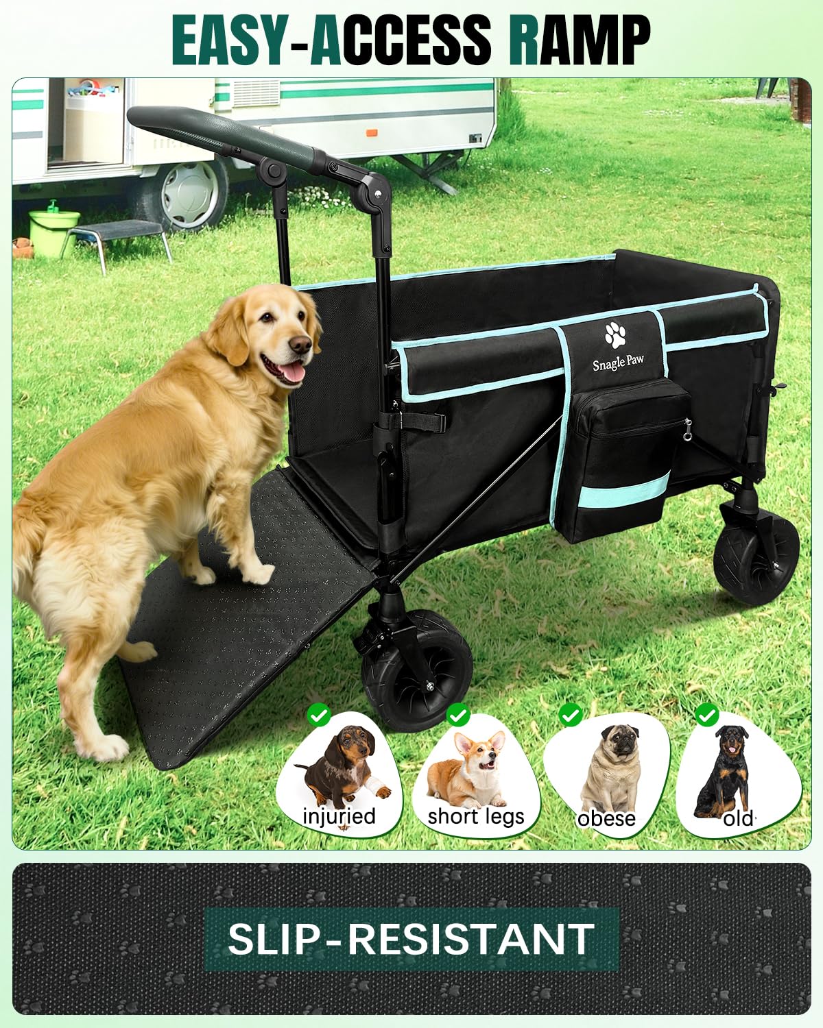 Snagle Paw Extra Large Dog Stroller,Wagon Cart for Medium Large Dogs up to 200lbs | All Terrain Foldable Pet Stroller with Ramp & Tailgate (Extra Space), Adjustable Handle & One-Step Brake