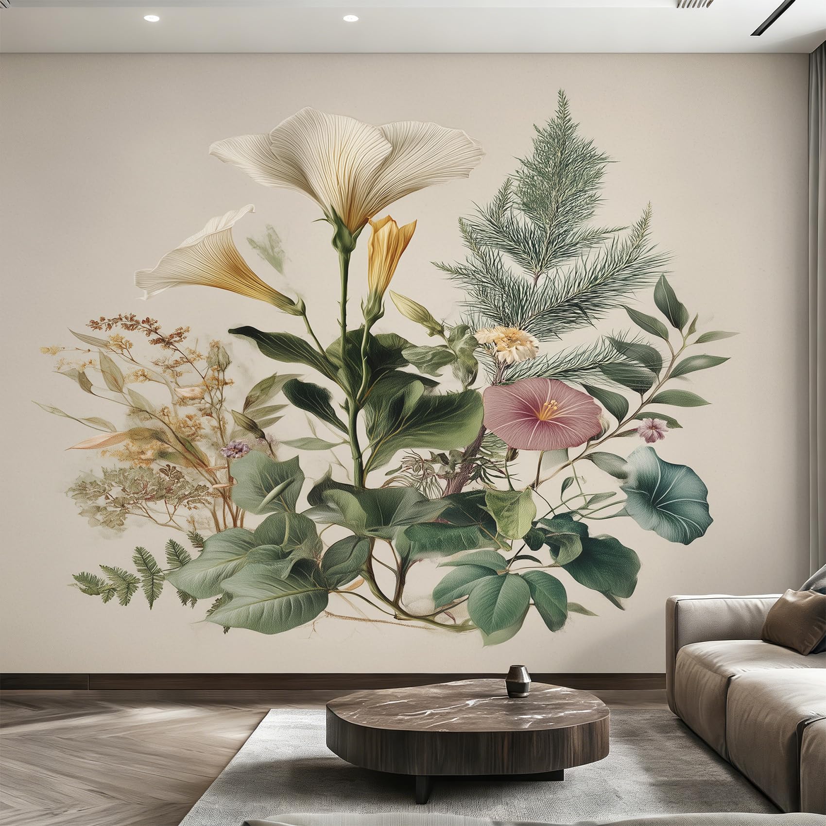 Papier peint fleur sauvage vintage décoration murale salon fresque panoramique