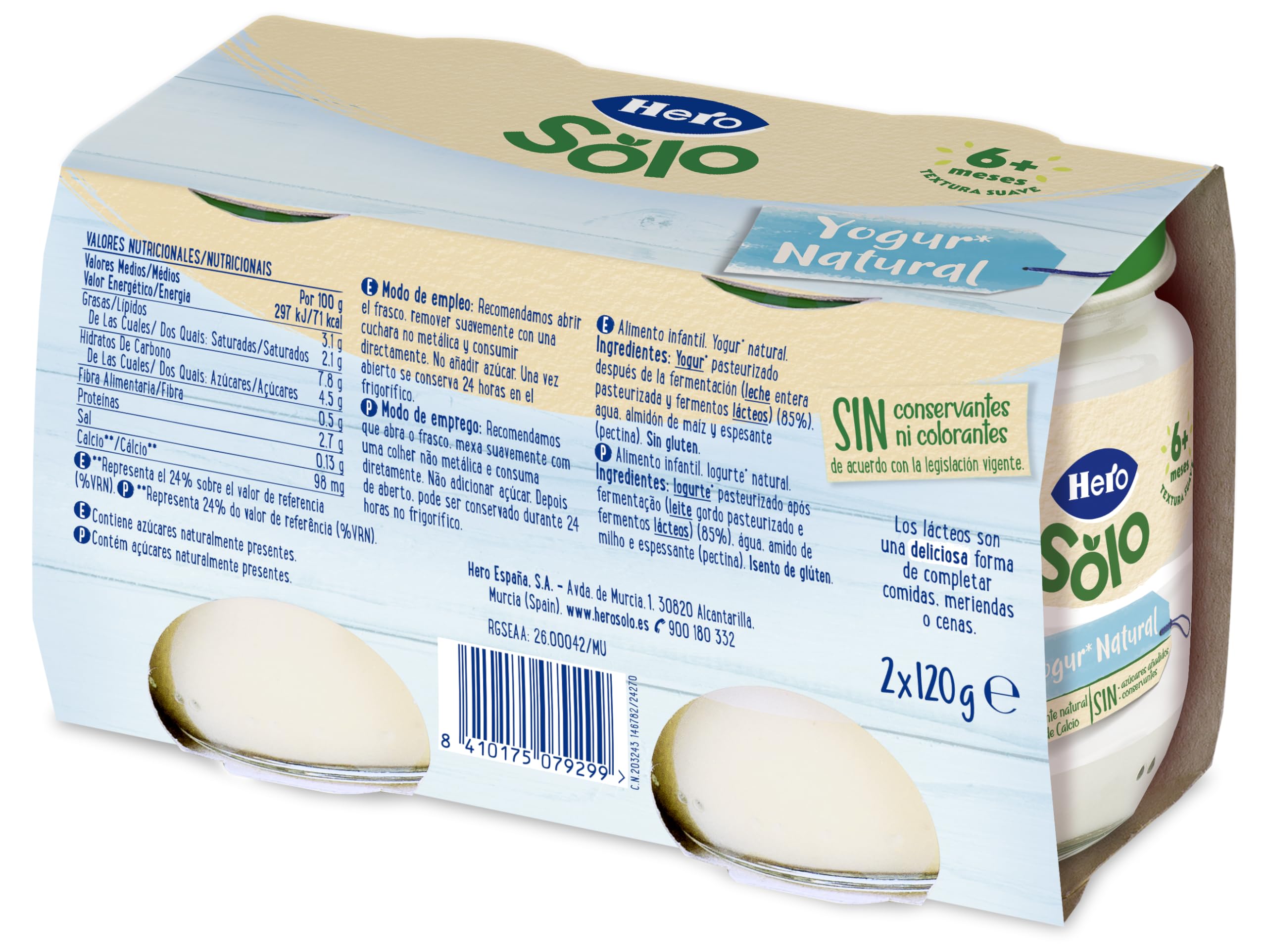 Hero Baby Tarritos de Yogur Natural, 2 x 120gr