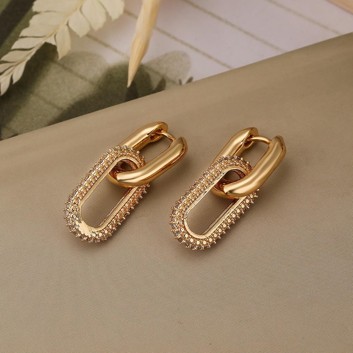 Orzeen Gold Earrings for Women, Trendy 14K Gold Plated Dainty Huggie Hoops, Lightweight Minimalist Paperclip Dangle Earrings, Hypoallergenic, Non-Tarnish Jewelry Gift for Women - Image 7