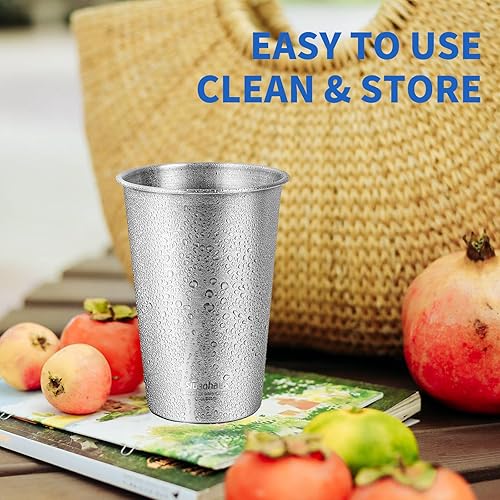 Miniatura 6 de Vasos de acero inoxidable de alta calidad de 16 onzas (paquete de 4) vasos de metal de primera calidad, vaso apilable duradero