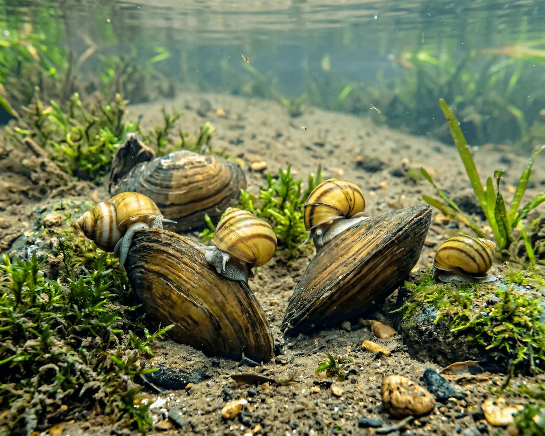 Bio Teichfilter Set im Gartenteich I Natürlicher Biofilter I Wunderwaffe gegen Algen I friedliche Tierbewohner I 30x Teichmuschel und 30x Sumpfdeckelschnecke