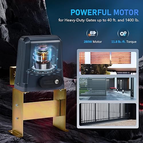 Miniatura 2 de CO-Z Abridor de puerta mejorado de 1400 libras con sistema de alarma, abridor deslizante automático para puertas de hasta 40 pies, motor eléctrico