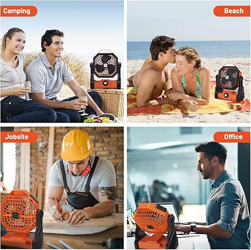 Miniatura 7 de Ventilador de campamento recargable, ventilador portátil de 10400 mAh para tiendas de campaña, ventiladores de campamento silenciosos USB colgantes