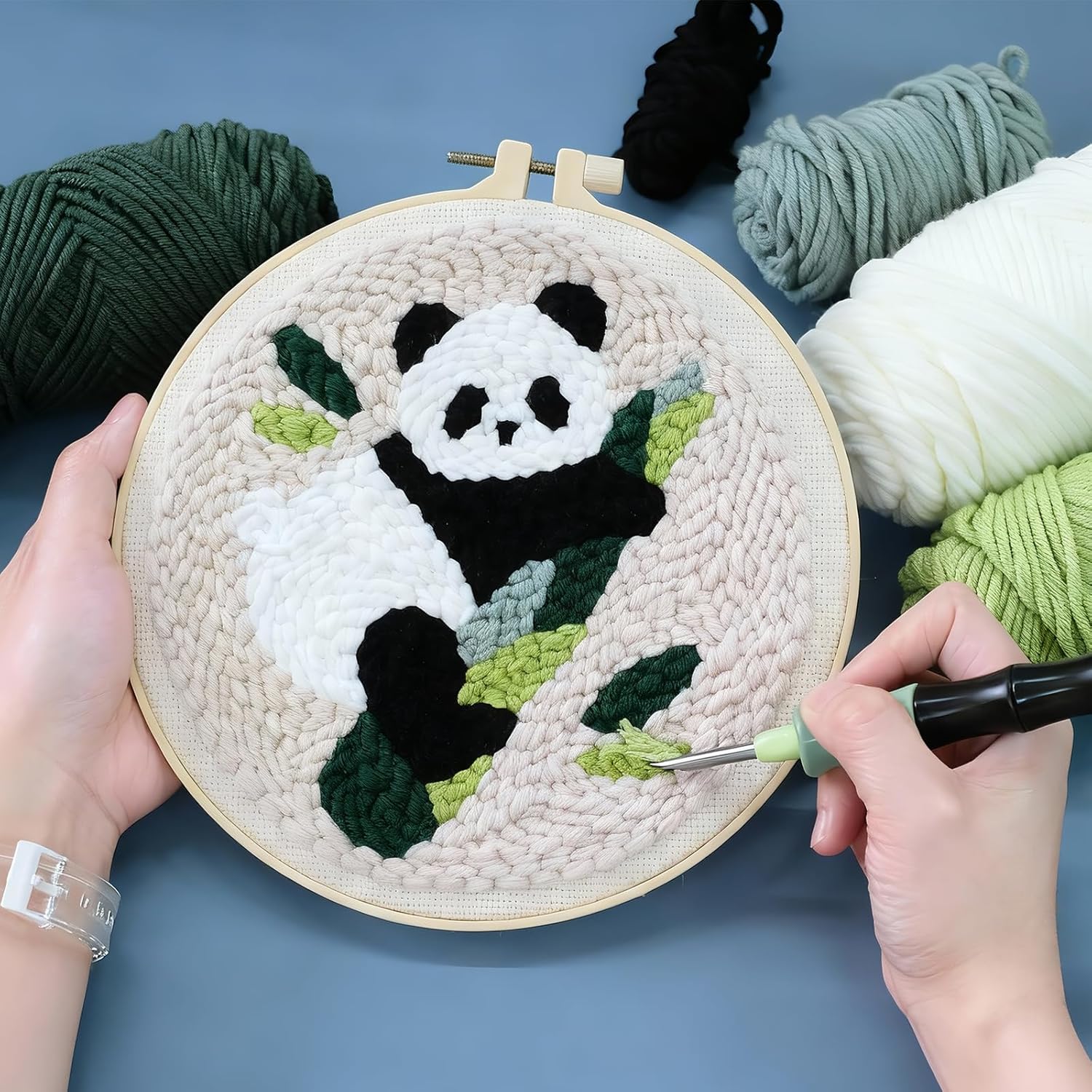 Punch Needle Tool Kit - Ergonomic Handle, 8 Interchangeable Needles (5mm/3.5mm), Storage Box & Essential Accessories |Ideal Gift