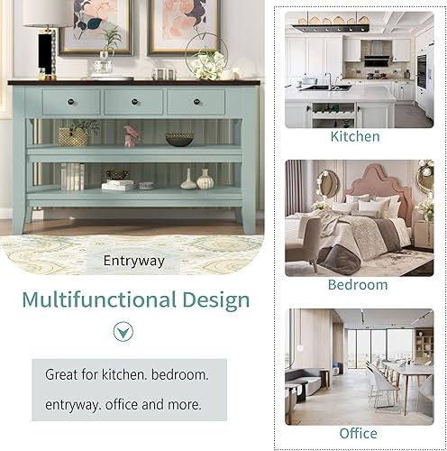 Miniatura 232 de Mesa consola contemporánea con parte superior de madera de hormigón de inspiración industrial, armario de almacenamiento de acento para sala de Gris