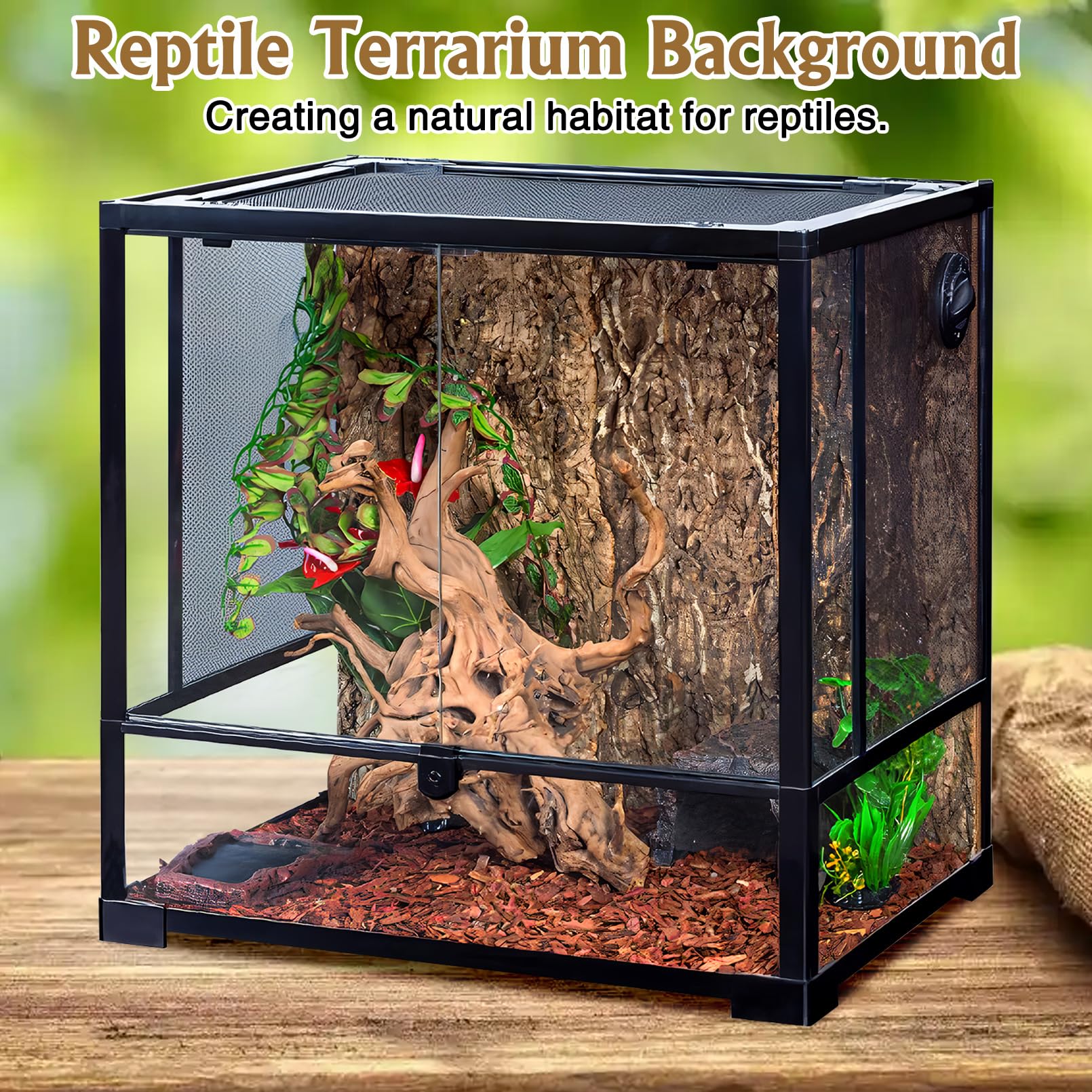 Fhiny Fondo de corteza de corcho natural 29,5 x 19,5 cm para reptiles, dragón barbudo, telón de fondo de terrario, decoración de pared para tortuga, geco, lagarto, serpiente, araña y rana, 6 piezas