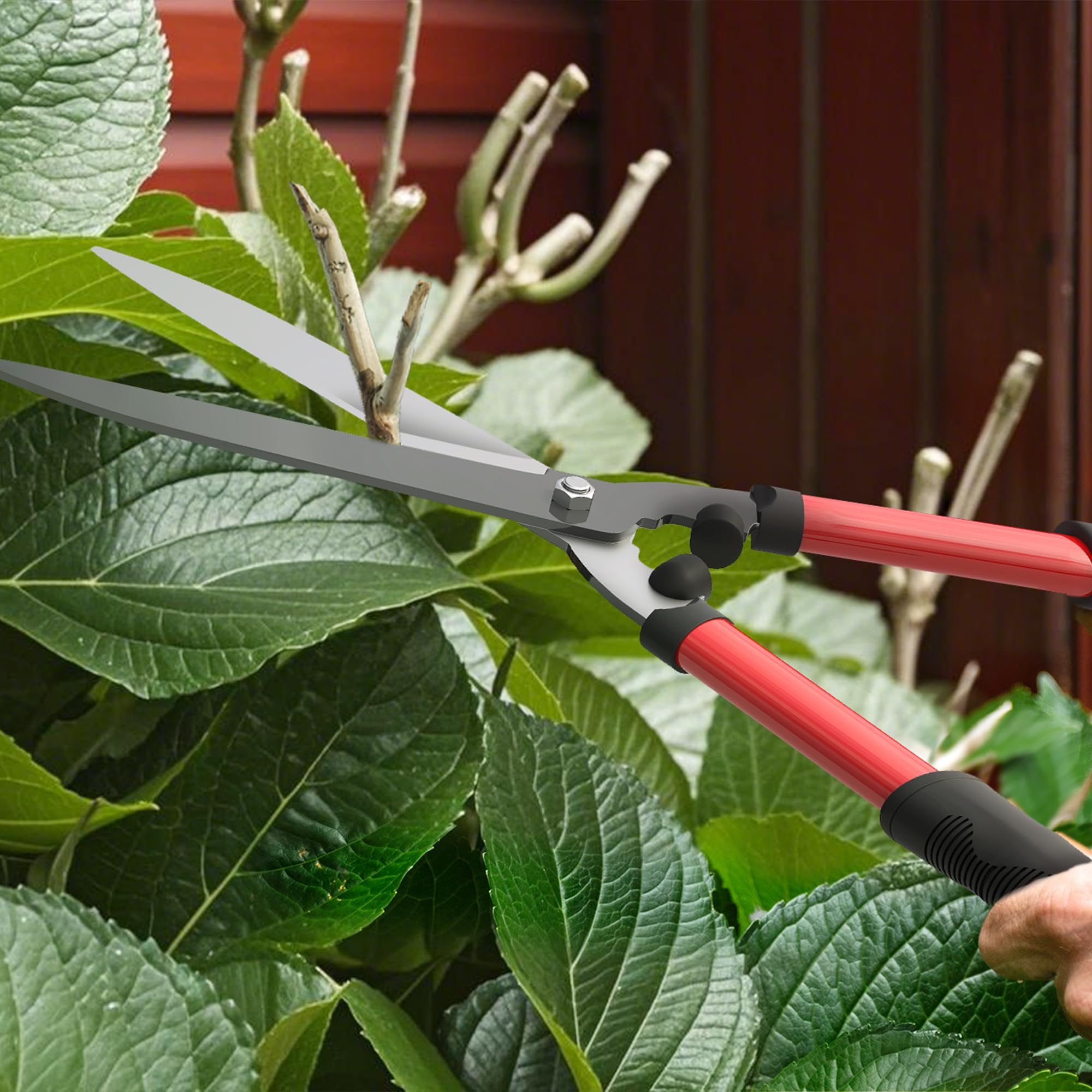 Outsunny Lot de 3 cisailles de jardin, ensemble de coupe pour jardinage, coupe-branches de 65 cm, taille-haie de 51,5 cm, sécateur de 20 cm, avec poignée souple, rouge