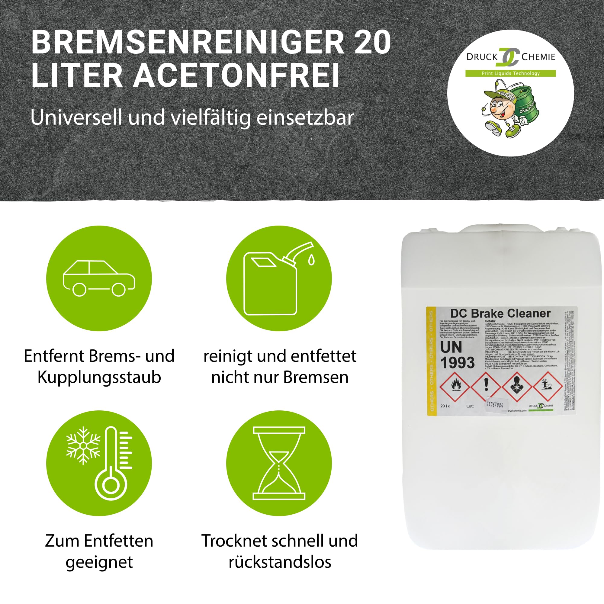 DC DruckChemie Bremsenreiniger Kanister 20L acetonfrei Brake Cleaner Teilereiniger