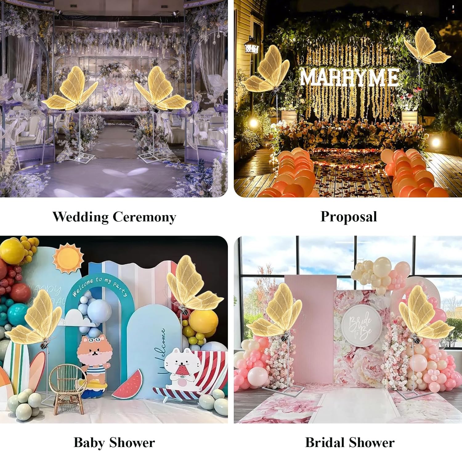 Wedding Electric Butterfly Floor Lamp: Giant Moving LED Butterflies Decoration with Movement & Lights Up - Big Movable Butterfly Props with Flapping Wings - for Birthday Party (Warm Light, 39.4 IN)