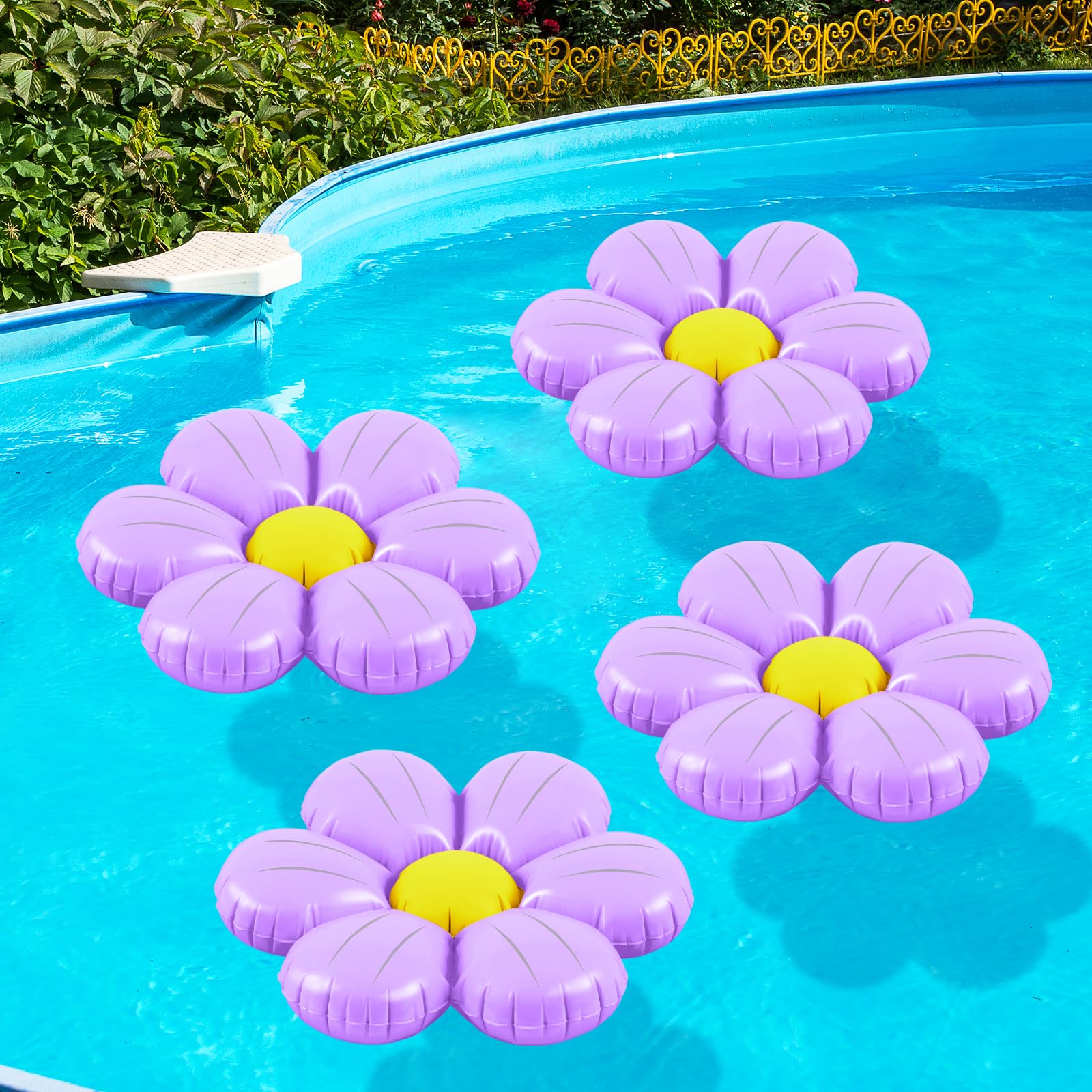 ShinyRelief 4 Pcs Inflatable Daisy Decorations Flower Pool Floats 20 Inches Inflatable Daisy Blow Up Flowes for Wedding Holiday Birthday Baby Shower Bachelor Party Supplies(Purple)