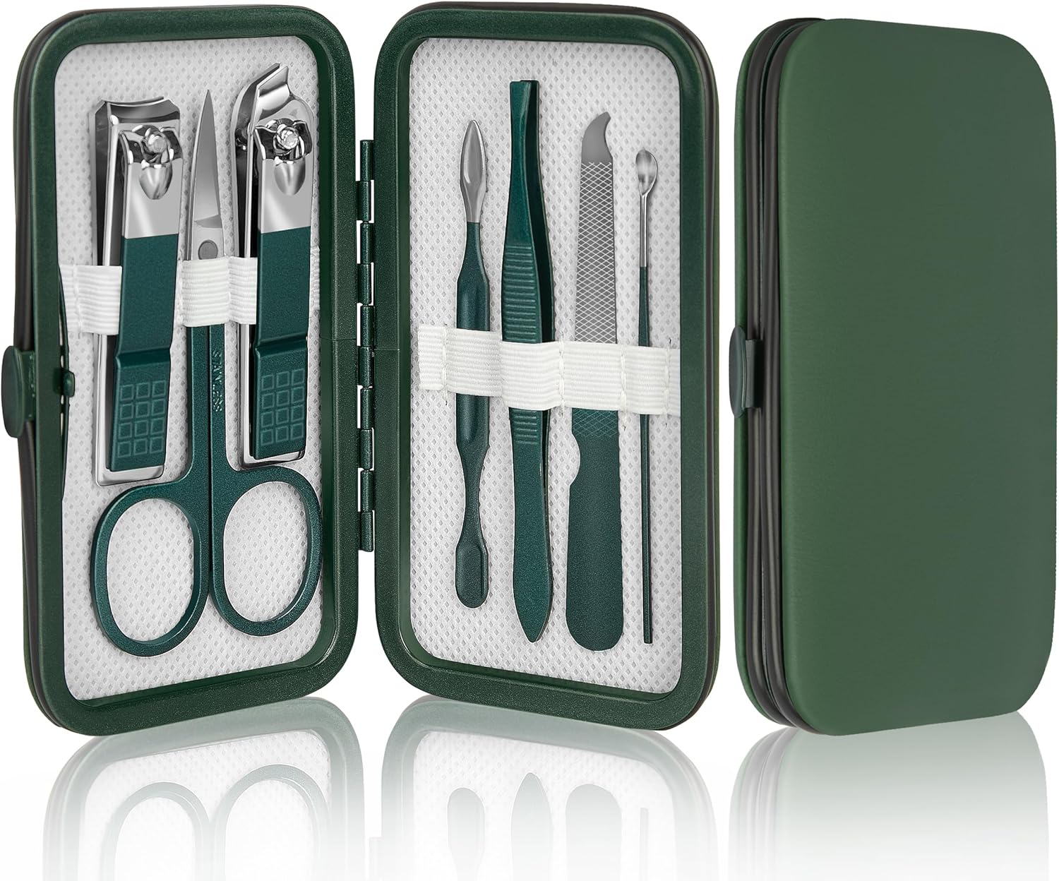 NINEMAX Stainless Steel Nail Clippers Set, Professional Manicure Pedicure Kit Luxurious Travel Case, 7 Pieces Portable Grooming Nail Cutter Care Tools Gifts for Men Women Seniors