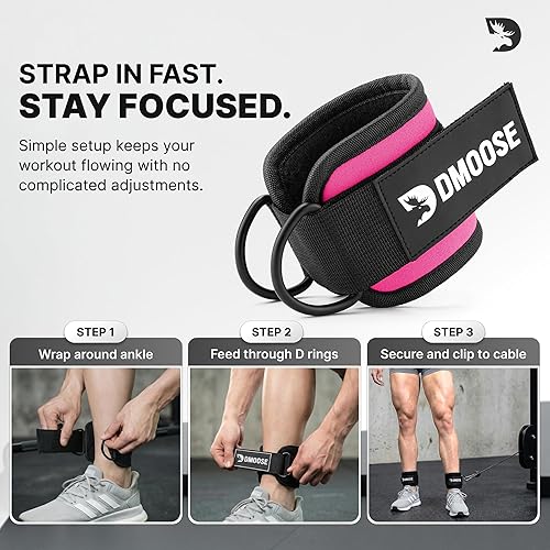 Miniatura 8 de DMoose Fitness Ankle Strap for Cable Machine - One Size Fit with Premium Padding Cuffs, Ankle Bands for Working Out, Booty Workouts, Leg Extension