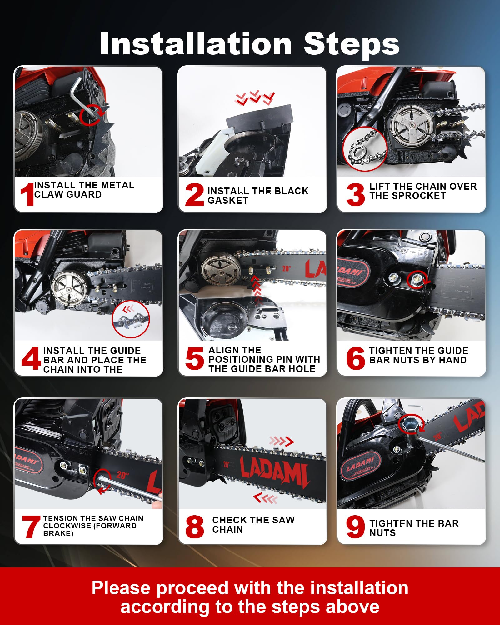 Motosega a benzina 58CC professionale, motosega a 2 tempi, motore da 3,5CV con barra da 20pollici e 16pollici, 2catene, sega a benzina per la cura degli alberi, per disboscamento e giardinaggio