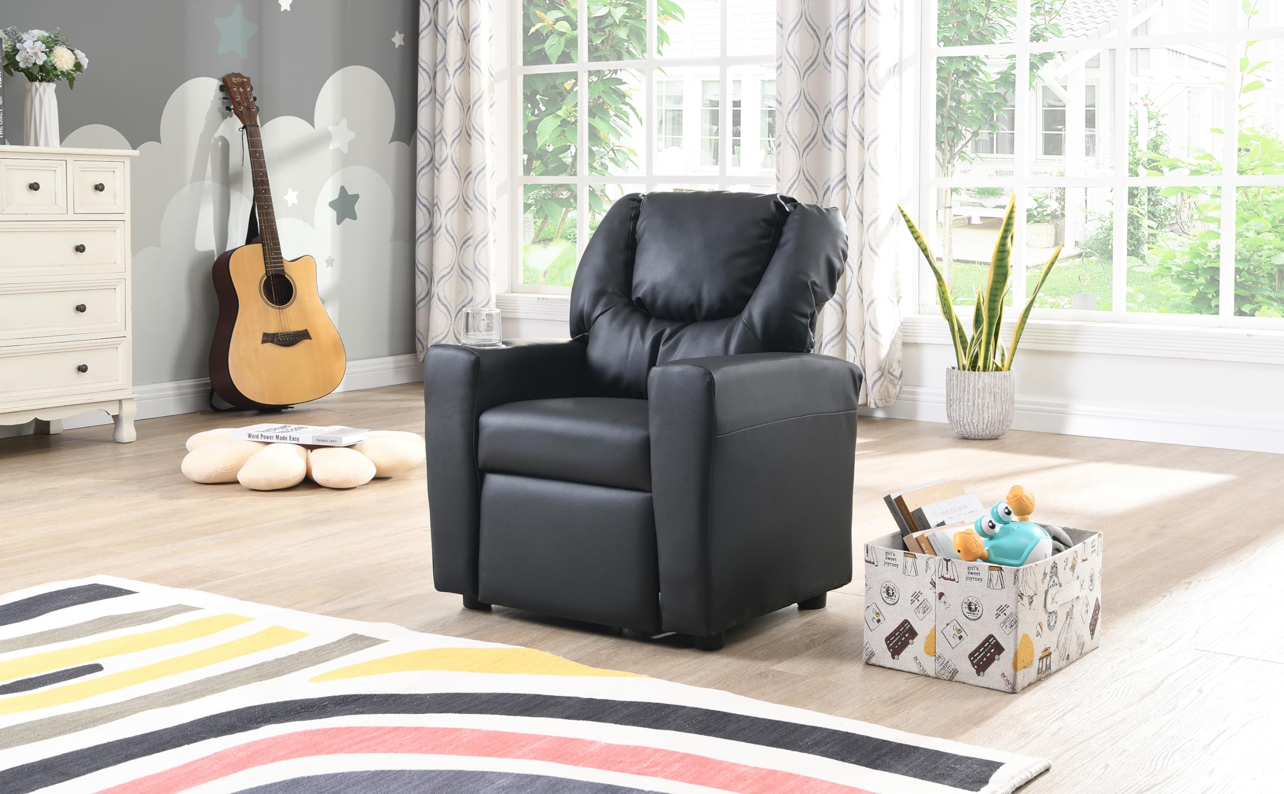 VeroFree Kids Chair – Black PVC Upholstered, Adjustable Backrest, Easy to Clean, Dining Room, Living Room, Bedroom – Comfortable & Stylish