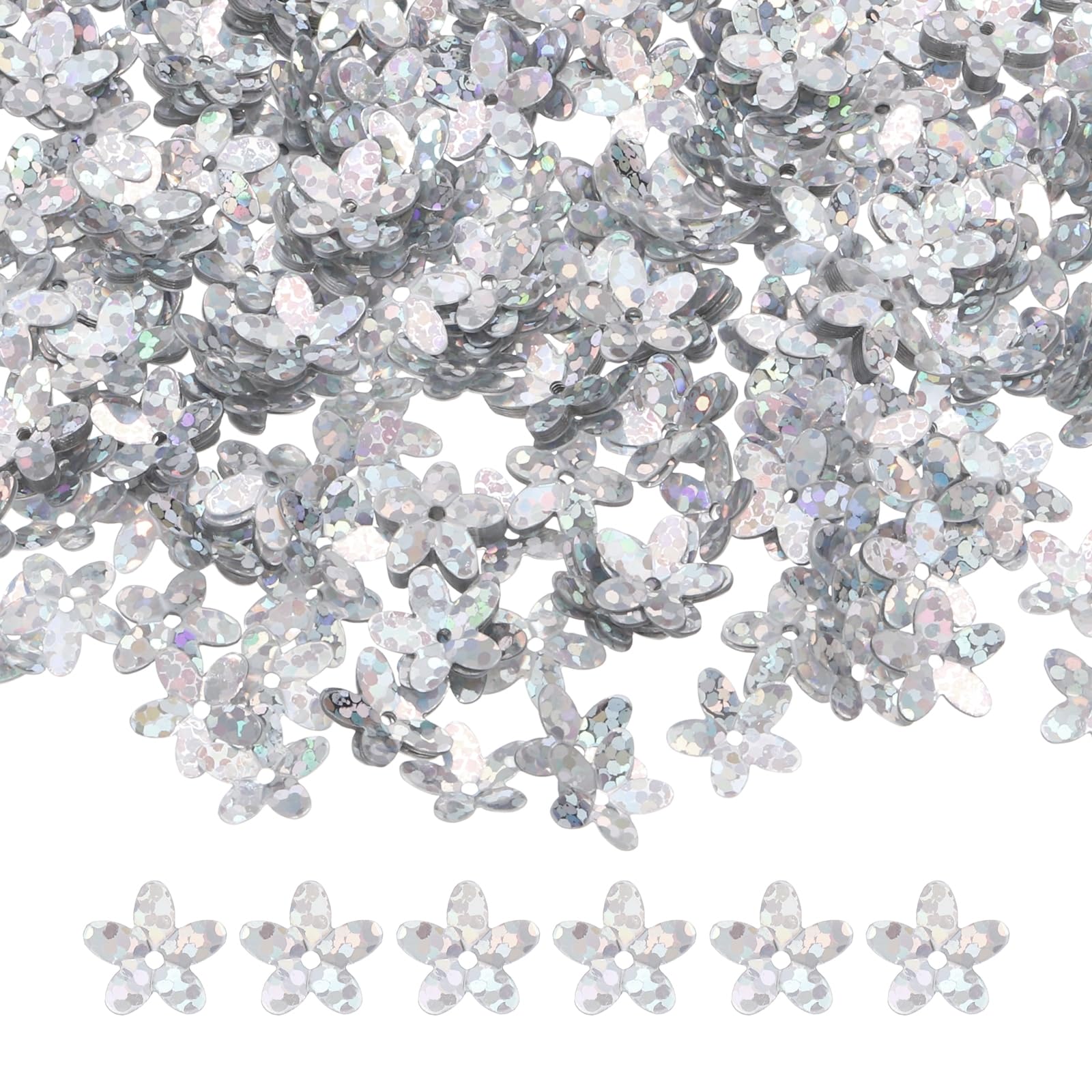sourcing map 50 Gram Flower Loose Sequins 10mm Laser Silver Gray