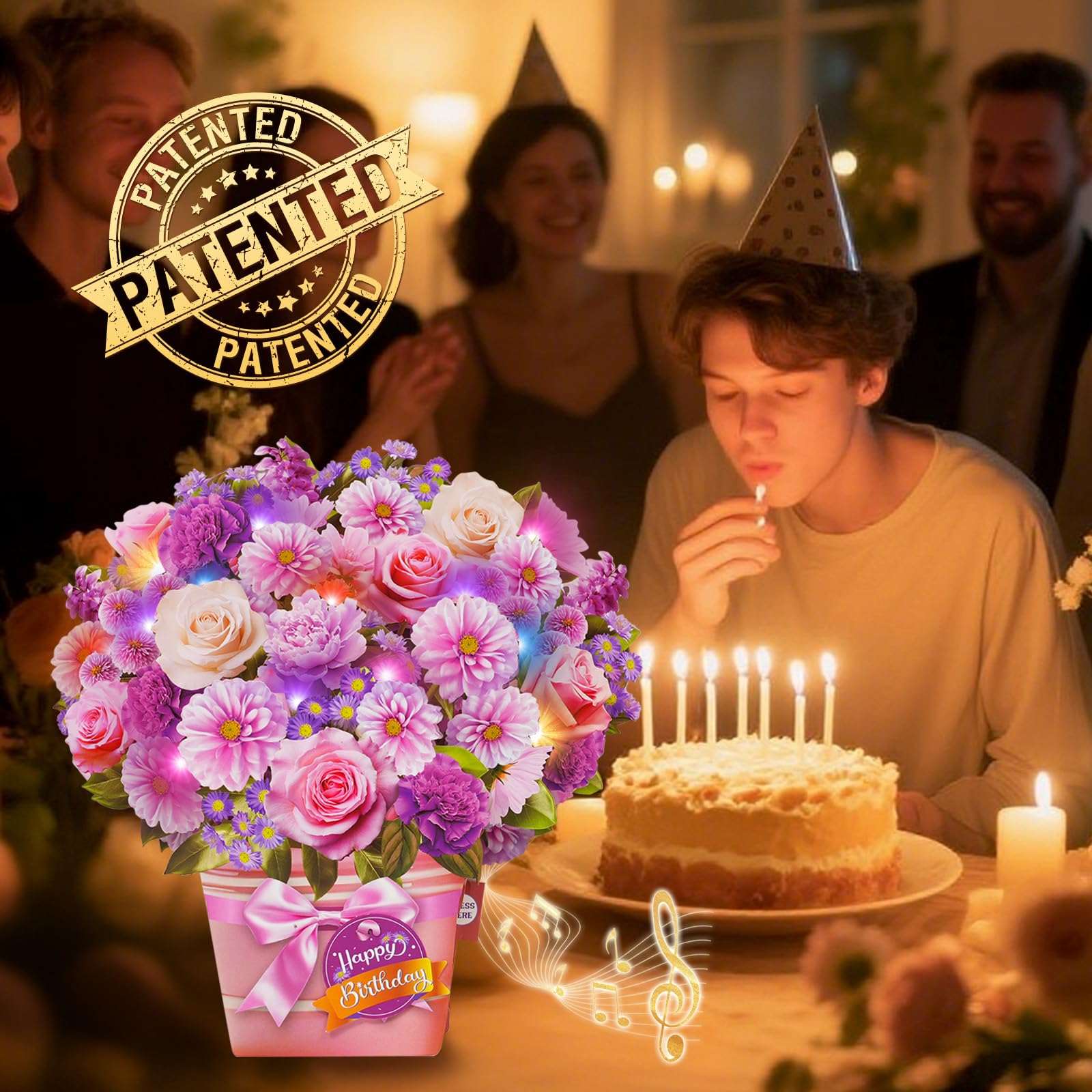 APOTODITO Tarjetas de cumpleaños desplegables, regalos del día de la madre, tarjeta de cumpleaños con música y luz, tarjeta 3D de ramo de flores, regalos del día de San Valentín, tarjetas del día de